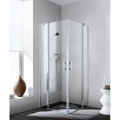 Vente flash 😀 Kermi LIGA Demi-pièce D’angle à Droite EPR 1200 X 2000mm Argent Ultra Brillant Verre Trempé Transparent Clean 🥰