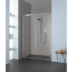 Vente flash ✨ Kermi LIGA Porte Coulissante G2R 1200 X 1850mm Argent Mat Verre Trempé Transparent Clean ⭐