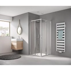 Offres ???? Kermi LIGA Demi-pièce D'angle à Gauche E2L 1000 X 2000mm Argent Satiné Verre Trempé Transparent Clean ???? -KERMI Soldes Boutique 38613270 4